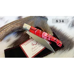Pattadese lama 10,5 cm, manico in kirinite rosso venato con anima in acciaio