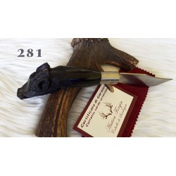 Coltello artistico scultura cinghiale, lama larga 10,5 cm, manico corno di bufalo