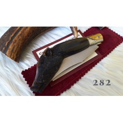 Coltello artistico scultura cinghiale, lama larga 10 cm, manico corno di bufalo
