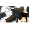 Coltello artistico scultura muflone, lama larga 10 cm, manico corno di bufalo