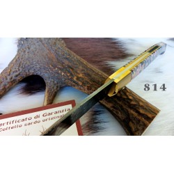 Pattadese da collezione, lama 12 cm acciaio damasco al carbonio, manico molare di mammut fossile con anima in acciaio